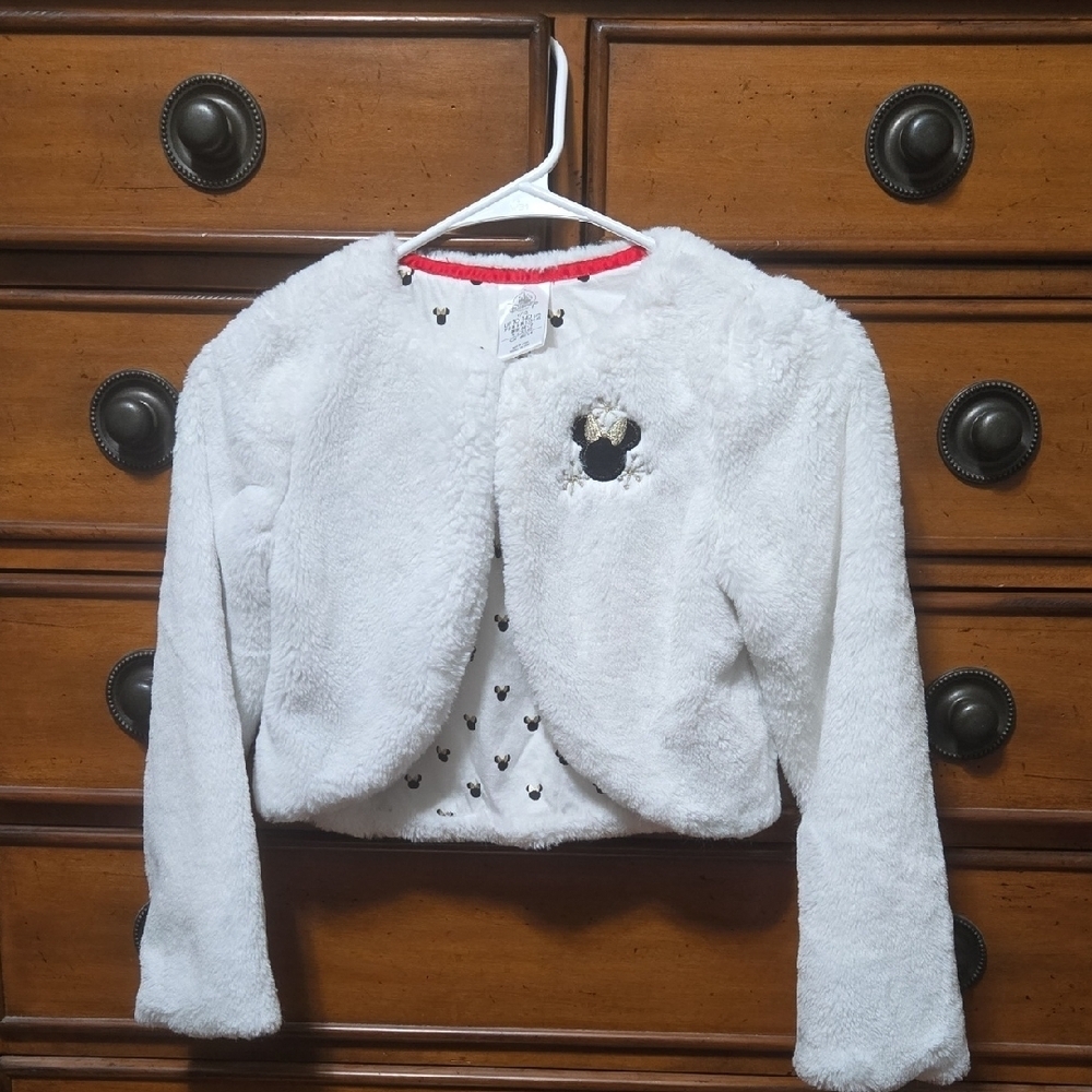 Disney White Girls Jacket with Embroidered Minnie Mouse Detail Size 9/10